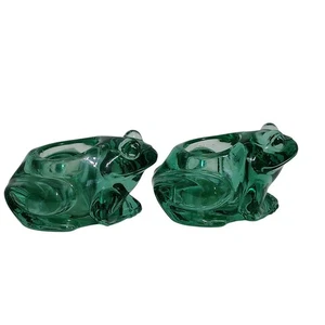 2 Emerald Green Glass Frog Votive Candle Holders Indiana Glass USA Firgurine - Picture 1 of 6