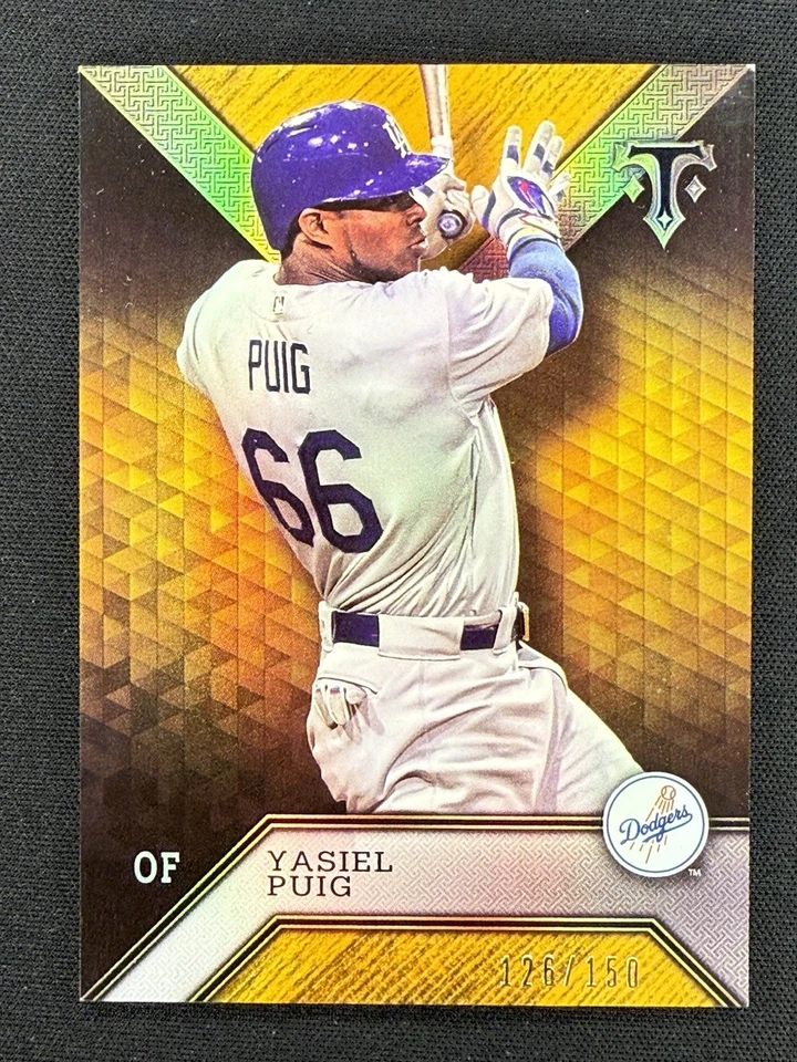 2016 Topps Triple Threads Amber /150 Yasiel Puig #20 Los Angeles Dodgers - Image 1 of 2
