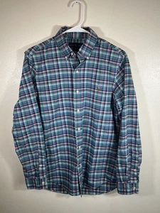 Ralph Lauren Button Down Men’s Size Medium Slim Fit Plaid Teal Navy Colored Pony - Picture 1 of 4