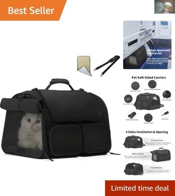 Airline Approved Black Cat Carrier mit 4 Netzfenstern & Aufbewahrungstaschen - Bild 1 von 4