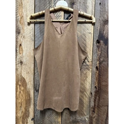 Oliveaceous Faux Suede Camel Tank Top Size M Brown Cross Back Boho Minimalist - Image 1 of 4