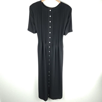 Vestido Liz Now Vintage Años 90 Botón Frontal Negro Manga Corta Para Mujer Talla 10 ~S/M Foto 1 de 4