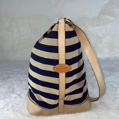 BALLY Striped Drawstring Shoulder Bag - Good Condition, Authentic Japan - Image 1 of 4
