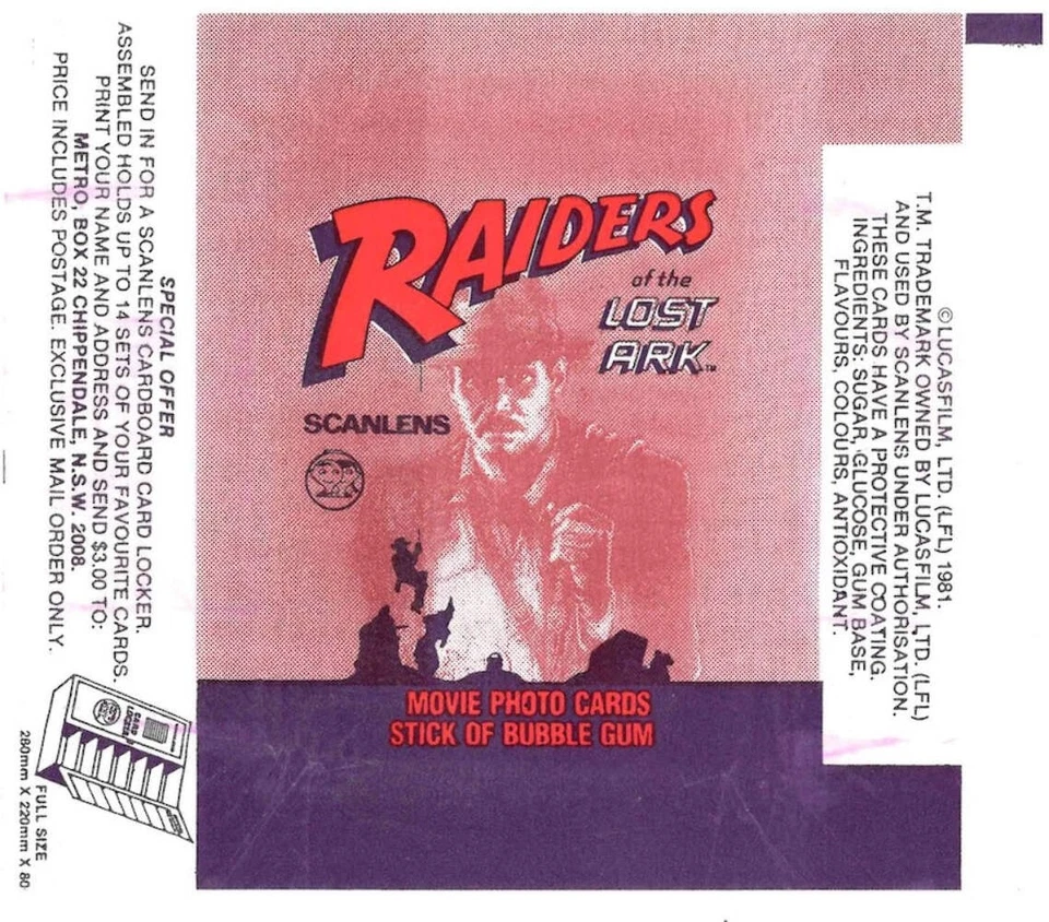 1981 SCANLENS RAIDERS OF THE LOST ARK EMPTY WRAPPER - Image 1 of 1