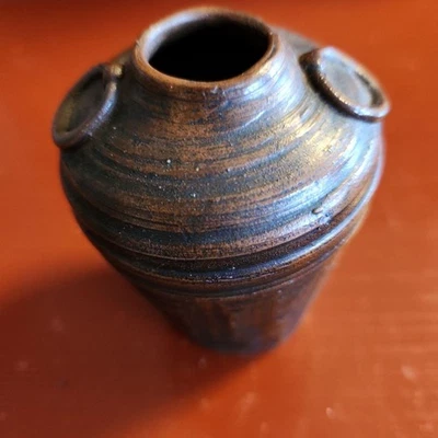 19Th Century Pottery Jar Small 3.1 in Antique Japanese Edo Vase Flower Pot Bizen - Image 1 of 4