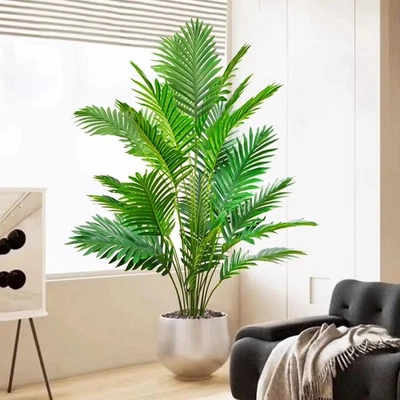 90-120cm Large Artificial Palm Tree Tropical Fake Plants Green Plastic Palm - Image 1 of 4