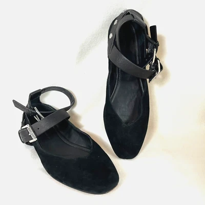 REBECCA Minkoff 芭蕾平底鞋黑色铆钉麂皮绒皮鞋女式 7.5 — 第 1/4 张图片