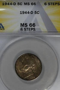 1944-D  .05   ANACS  MS66  6 STEPS  Jefferson Nickel, 5C Piece, 5 Cents, .05, 5C - Picture 1 of 2