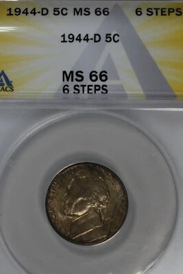 1944-D  .05   ANACS  MS66  6 STEPS  Jefferson Nickel, 5C Piece, 5 Cents, .05, 5C - Image 1 of 2