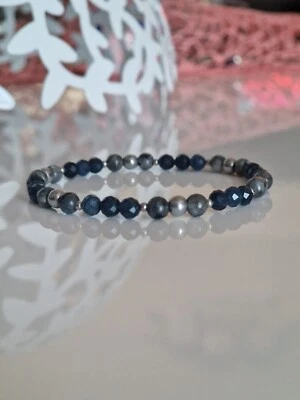 Dreifachschutz Edelstein Armband aus Saphir , Obsidian und Hämatit Steine 4mm - Bild 1 von 4