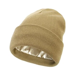 Satin Lined Beanie Unisex Wool Knit Hats Winter Warm Beanie Silk Lined Hats W2V5 - Foto 1 di 22
