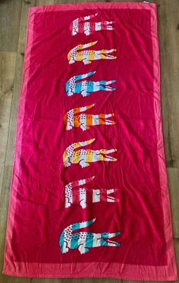 "Toalla de playa multicolor Lacoste 7 logotipo a rayas de cocodrilo 34" x 68""" Foto 1 de 2