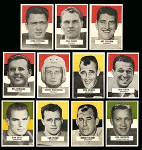 1959 WHEATIES CFL 11 SCHÖNE KARTEN SEHR GUTER ZUSTAND + BIS NM BERNIE FALONEY JACK GOTTA DON GETTY - Bild 1 von 2