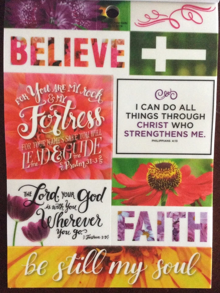 Religious Inspirational Believe Verse Floral Phrase Vellum Scrapbook Stickers - Image 1 of 1