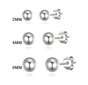925 Sterling Silver Ball Studs Earrings For Men Women 3 Pack Set 2-4-6MM - Picture 1 of 1