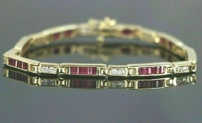 14K Yellow Gold Over 12.44CT Baguette Moissanite Ruby&Diamond Tennis Bracelet - Image 1 of 4