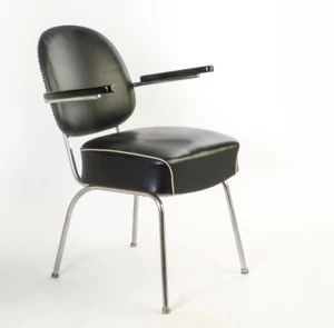Armlehn-Federkern-Polster-Stuhl-Sessel Stahlrohr Midcentury Art Deco Streamline - Bild 1 von 23