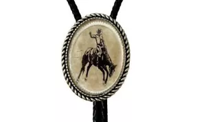 Western Cowboy on a Horse Bolo Tie -Personalized Cord Color ,length , and tips - Picture 1 of 3