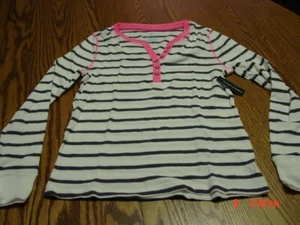 NWT Girls Lightweight Thermal Henley by Faded Glory Striped - Picture 1 of 3