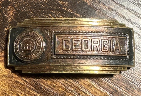 Antique University of Georgia Bulldogs Brass Belt Buckle by College Seal~1920’s Cover