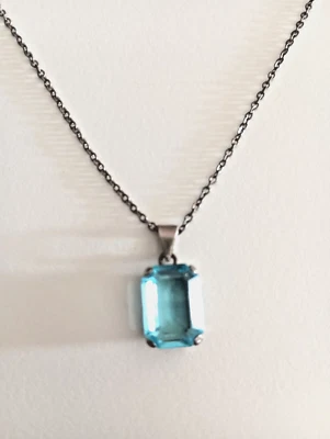 Collana con Ciondolo Acquamarina Rettangolare in Argento 925 - Immagine 1 di 4