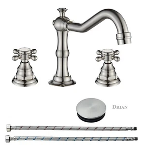 Widespread Bathroom Basin Sink Faucet 3Hole 2 Handle Vanity Mixer Brushed Nickel - Picture 1 of 15