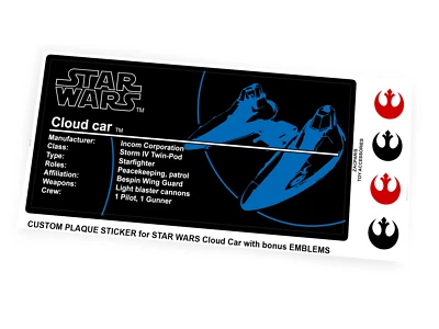 Placa Adhesiva Personalizada para Star Wars Set 7119 Cloud Car Juguete Exhibiciones Modelos etc Foto 1 de 3