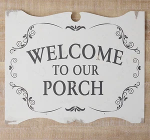 New FARMHOUSE SIGN WELCOME TO OUR PORCH Chic 14"H x 17"W Aged Metal Distressed - Picture 1 of 3
