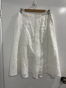 Jacqui E White Linen A-Line Midi Skirt Size 10 Lined (C2) - Picture 1 of 7