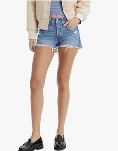 Pantalones Cortos Para Mujer Levi's 501 Originales Tiro Alto Talla 29 (8) Desgastados Nuevos Con Etiquetas - Imagen 1 de 7
