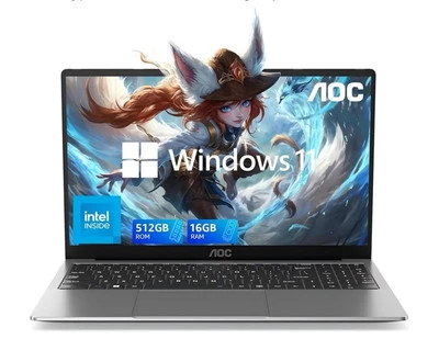 AOC 15.6 Laptop Intel QuadCore Processor 3.6GHz 16GB RAM 512GB SSD Windows 11 - Image 1 of 4