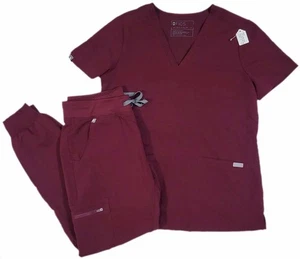 2-teiliges FIGS Scrubs Damen kleines TECHNICAL CASMA TOP & ZAMORA JOGGINGHOSE SET burgunderrot - Bild 1 von 5