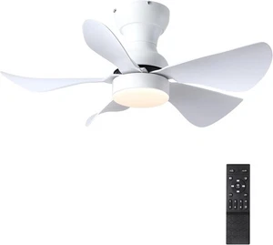 White Small Ceiling Fan with Lights and Remote, Modern Low Profile Ceiling Fan w - Picture 1 of 8