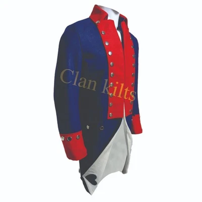 Men’s Blue & Red Colonial Military Coat  Vintage Officer Tailcoat Uniform Jacket - Image 1 of 3