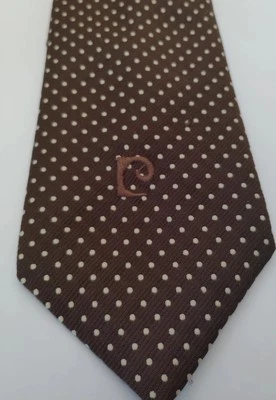Vintage 80s Pierre Cardin Necktie Paris New York Polyester Polkadot White  Brown - Image 1 of 4