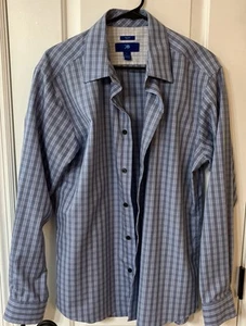 Egara Mens Blue plaid Stretch Slim Fit / Button Up Shirt/ Size Lg - Picture 1 of 3