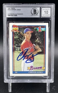 1991 Topps RC Chipper Jones #333 Signed Autographed Trading Card Beckett BAS 10 - Picture 1 of 2