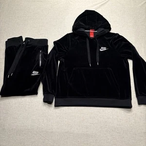 Nike tuta velluto donna giacca e pantaloni taglia media nera sportiva con cappuccio - Foto 1 di 11