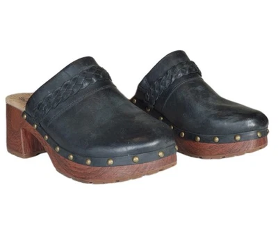 Zuecos Kork-Ease Tilly trenzados de cuero negro nogal entresuela tacón para mujer EE. UU. 9 M Foto 1 de 4