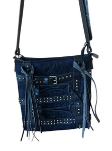 Trinity Ranch Black Leather Fringe Canvas Western Cowgirl Concealed Carry Bag - Picture 1 of 9