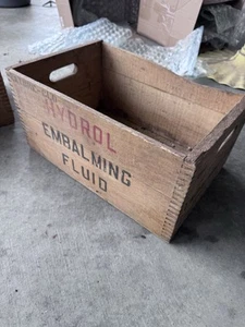 Antique Hydrol Red Embalming Fluid Wooden Crate Box Funeral Supply Used - Picture 1 of 7