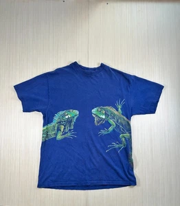 Vintage Hanes Beefy T Shirt Mens Large Blue Cotton Iguana Graphic Retro Y2K - Picture 1 of 5