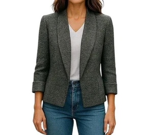 Kasper Blazer Size 8 Black Ivory Gold Metallic Open Front 3/4 Cuffed Sleeve New - Picture 1 of 12
