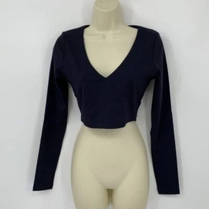 Susana Monaco Very V crop top shirt blouse midnight navy blue jersey knit new S - Picture 1 of 4