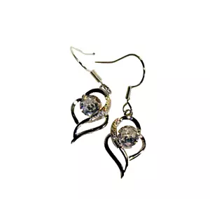 Vintage Sterling Silver Earrings 925 Jewellery Dangle Drop Cubic Zirconia 2.54g - Picture 1 of 14