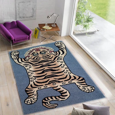 Alfombras de tigre tibetano 3x5 pies hechas a mano 100 % lana acolchadas a mano para decoración del hogar Foto 1 de 4
