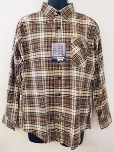 Sears Flannel LS Button Up Shirt Perma Prest Vintage 1970s NOS Brown Plaid Large - Picture 1 of 12
