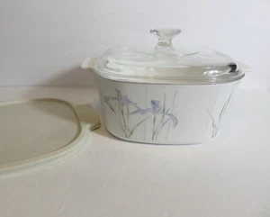 Vintage CorningWare 3-Qt. Shadow Iris A-3-B Casserole w/Lids: Glass n Rubber - Picture 1 of 5