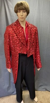 Abrigo forrado satinado lentejuelas rojo - excelente estado adulto grande Foto 1 de 4