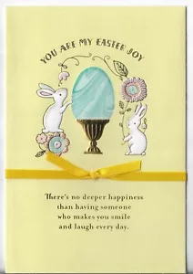 NEW Happy Easter Card 5.5x8 Fancy You Are My Easter Joy! Gold Bunnies Egg Flower - Picture 1 of 3